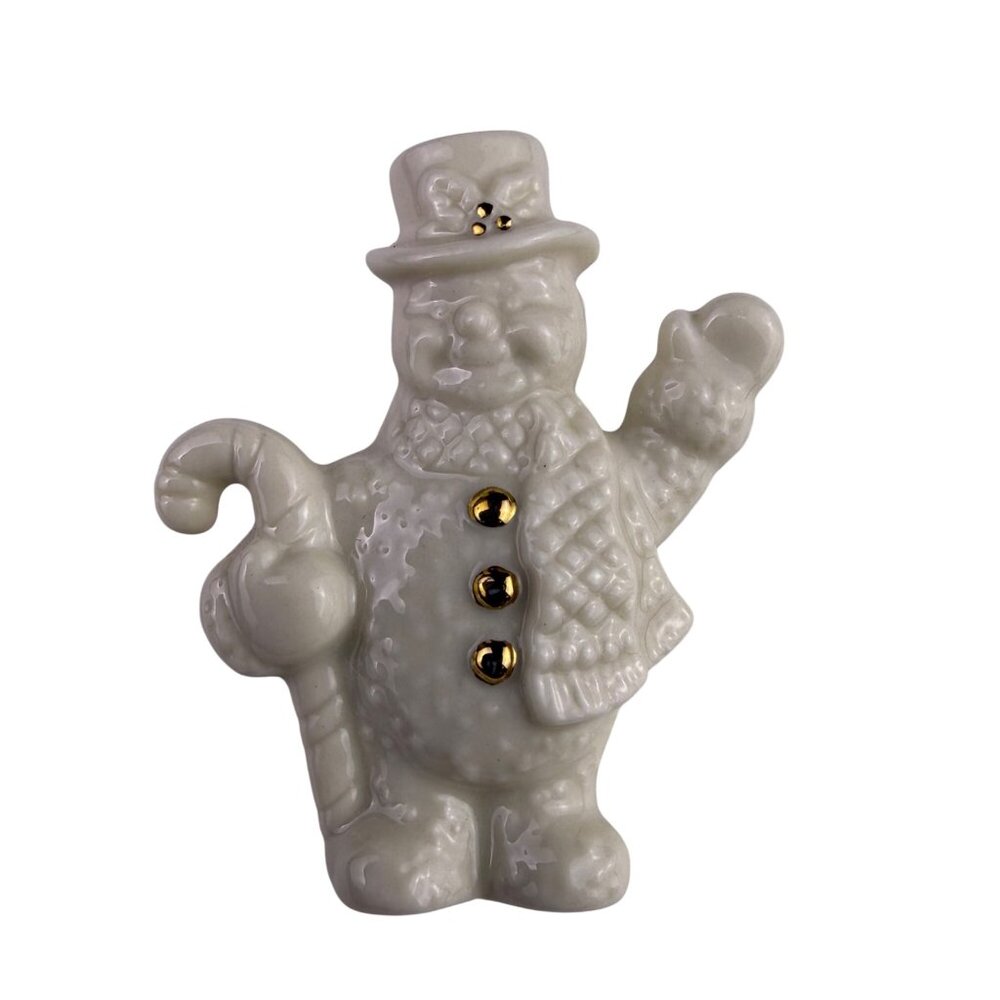Lenox Holiday Snowman Brooch Pin Ivory Porcelain Gold Collectible